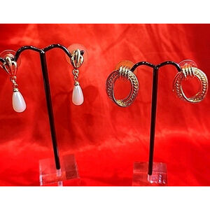 Vintage Goldtone Earrings Hoops and Faux Pearls